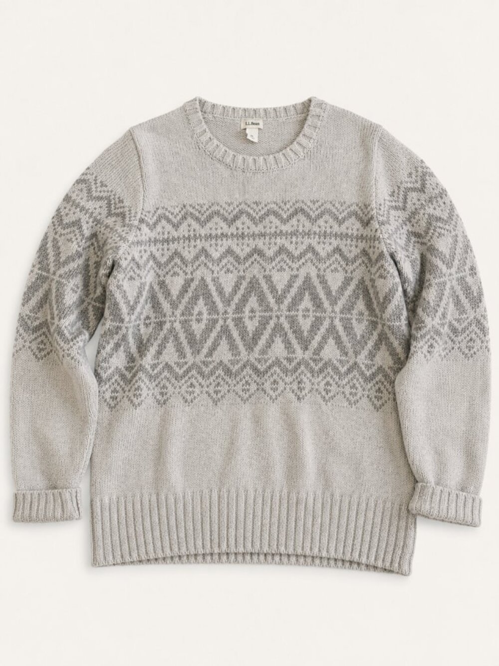 L.L.Bean Cotton Ragg Fair Isle Crew Neck Sweater MP
